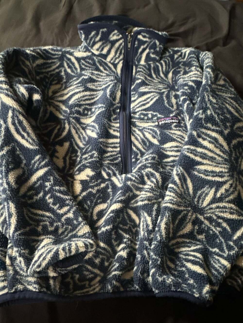 Patagonia  Tropical Leaf Floral Printed Synchilla 1/2 Zip Fleece  Jacket Kids 12